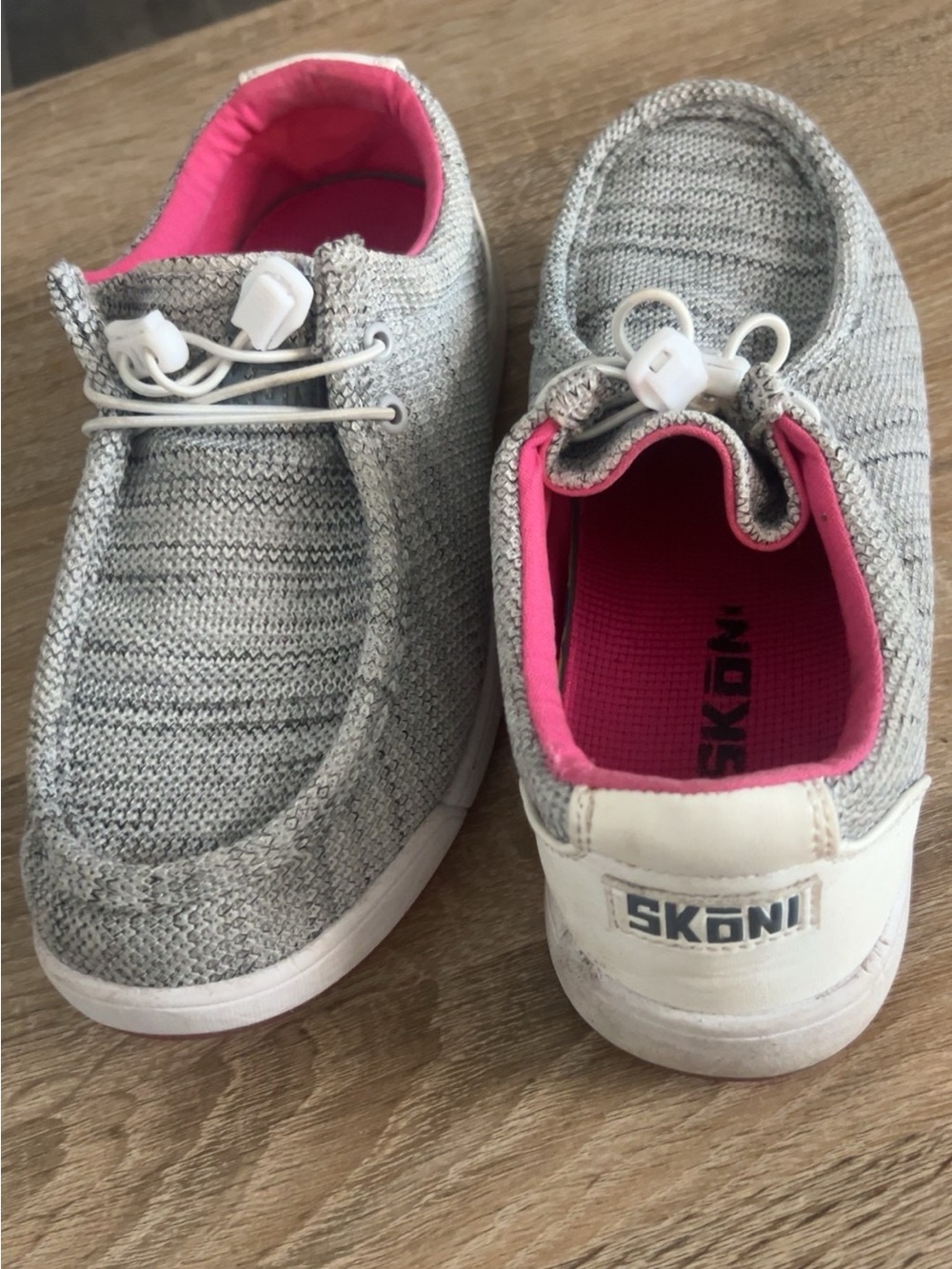 Hey Dude Gray Knit Slip-On Sneakers with Pink Lining